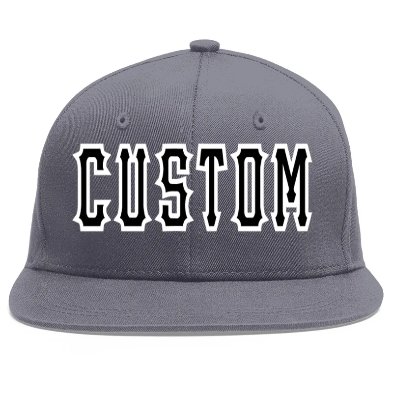 Custom Dark Gray Black-White Flat Eaves Sport Baseball Cap