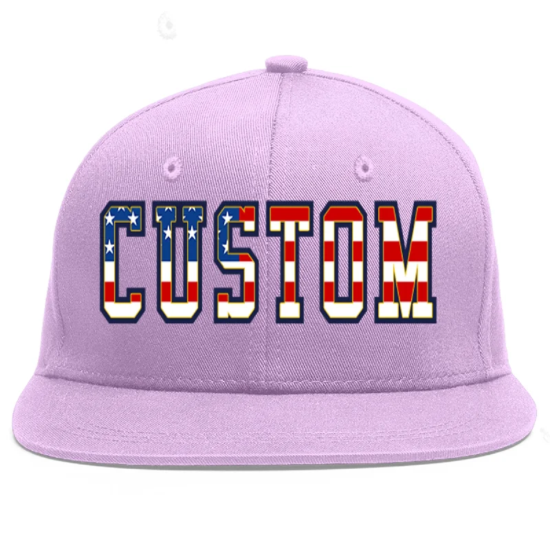 Custom Light Purple Vintage USA Flag-Gold Flat Eaves Sport Baseball Cap