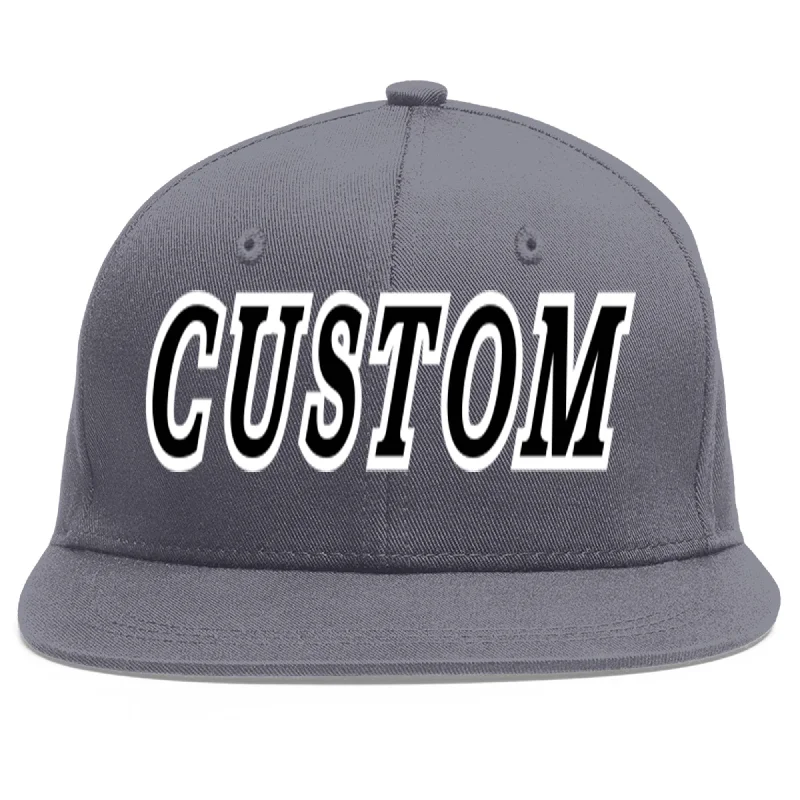 Custom Dark Gray Black-White Flat Eaves Sport Baseball Cap