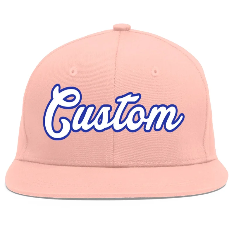 Custom Pink White-Royal Flat Eaves Sport Baseball Cap