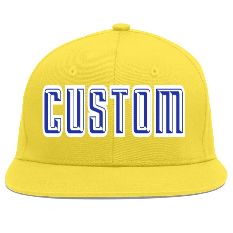 Custom Light Gold Royal-White Flat Eaves Sport Baseball Cap