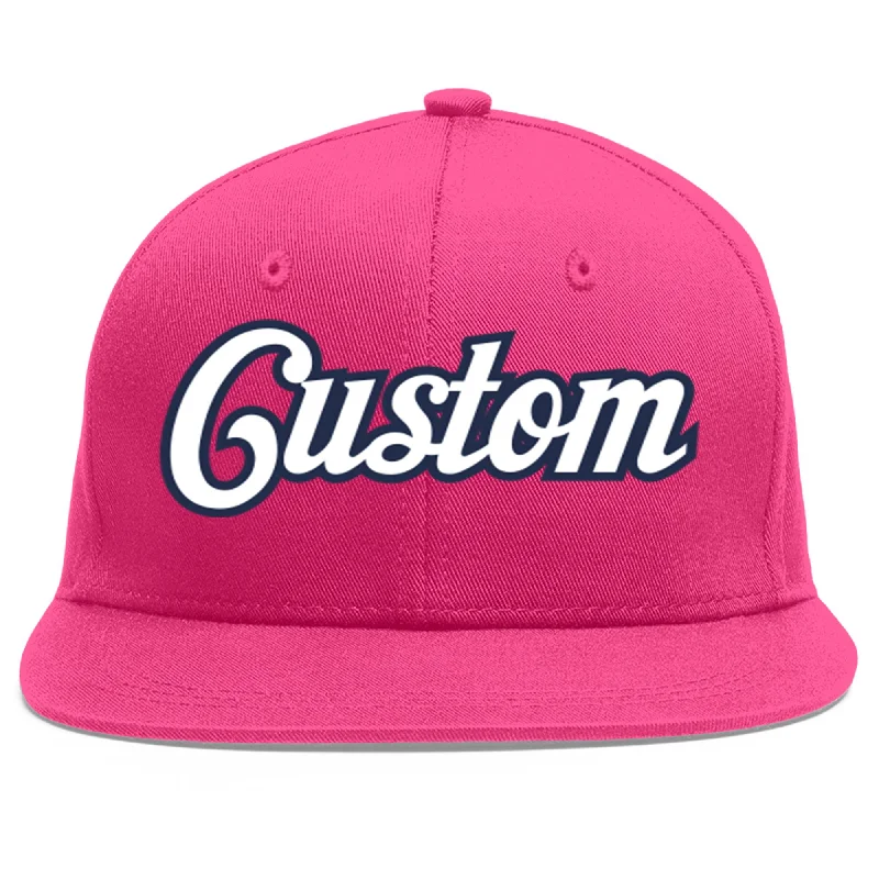 Custom Rose Red White-Navy Flat Eaves Sport Baseball Cap