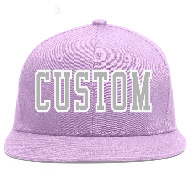 Custom Light Purple Gray-White Flat Eaves Sport Baseball Cap