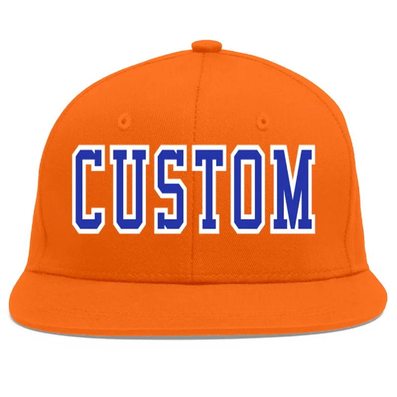 Custom Orange Royal-White Flat Eaves Sport Baseball Cap