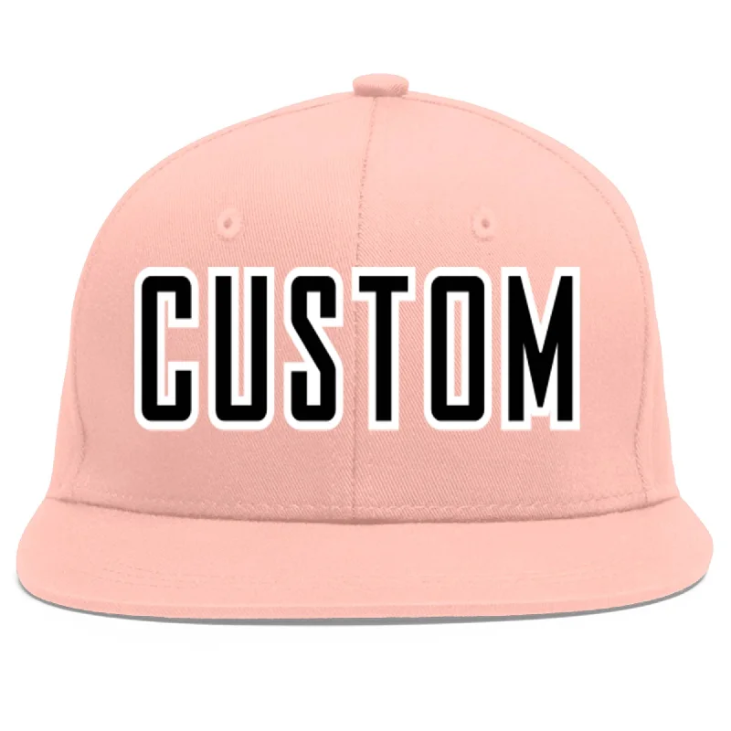 Custom Pink Black-White Flat Eaves Sport Baseball Cap