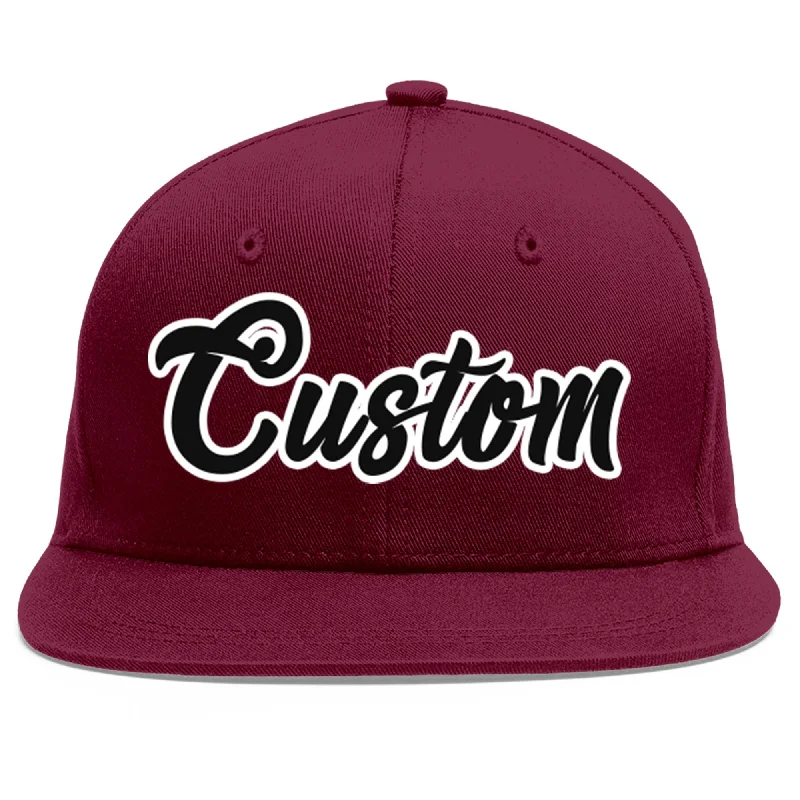 Custom Crimson Black-White Flat Eaves Sport Baseball Cap