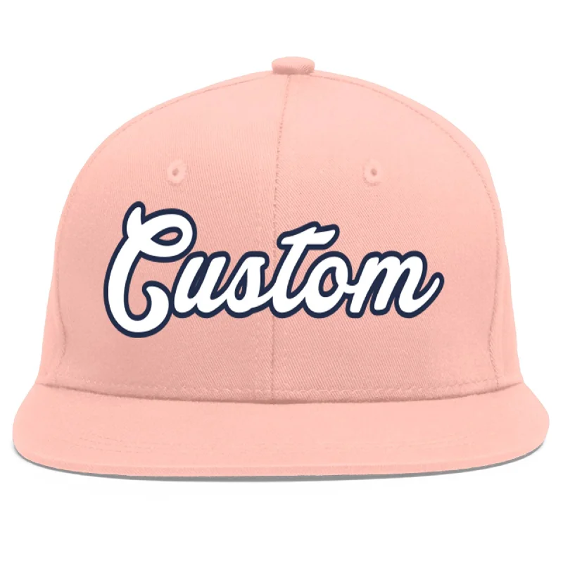 Custom Pink White-Navy Flat Eaves Sport Baseball Cap