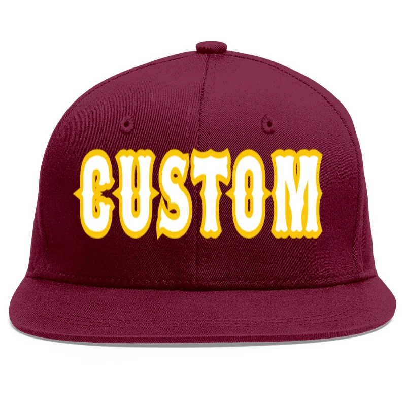 Custom Crimson White-Gold Flat Eaves Sport Baseball Cap