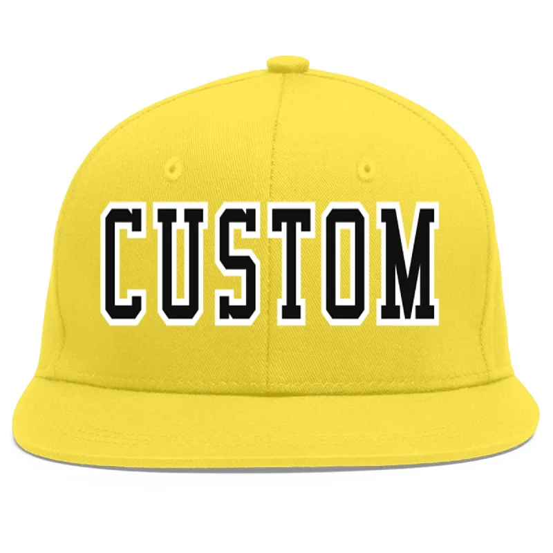 Custom Light Gold Black-White Flat Eaves Sport Baseball Cap