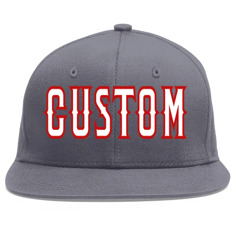 Custom Dark Gray White-Red Flat Eaves Sport Baseball Cap