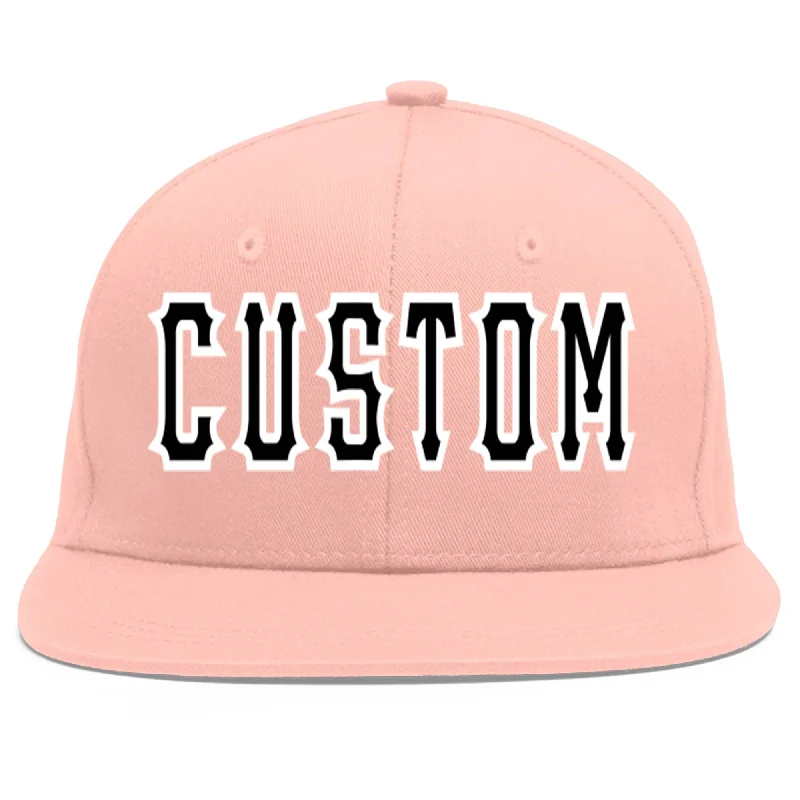 Custom Pink Black-White Flat Eaves Sport Baseball Cap