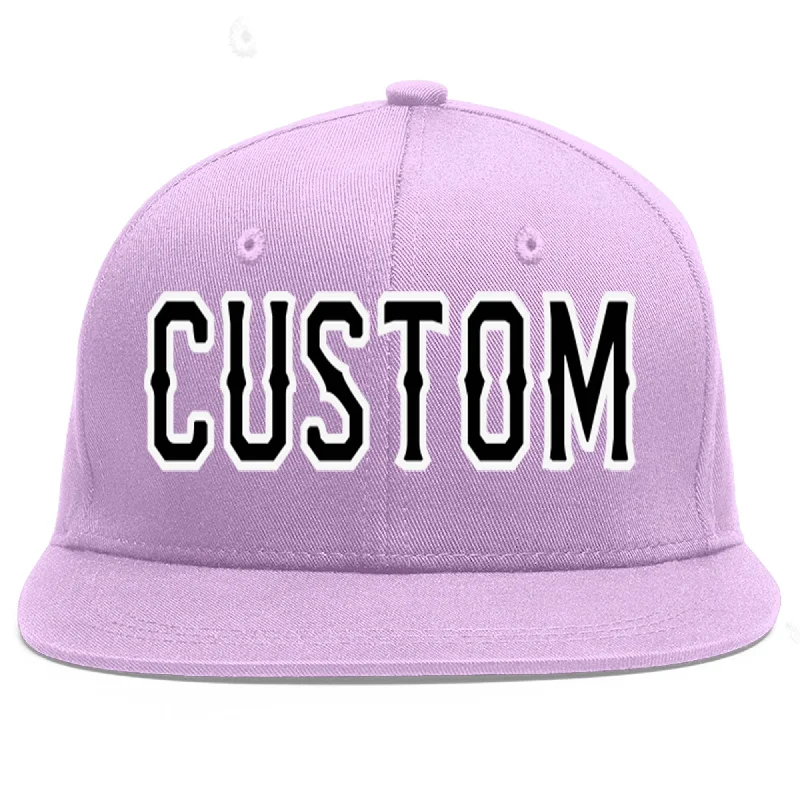 Custom Light Purple Black-White Flat Eaves Sport Baseball Cap