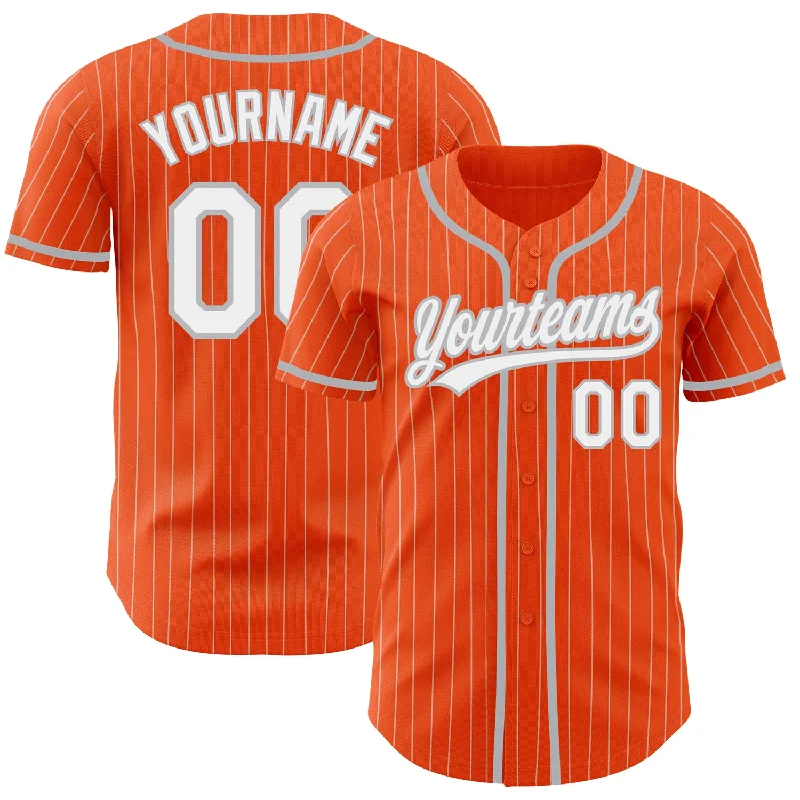 Custom Orange White Pinstripe Gray Authentic Baseball Jersey