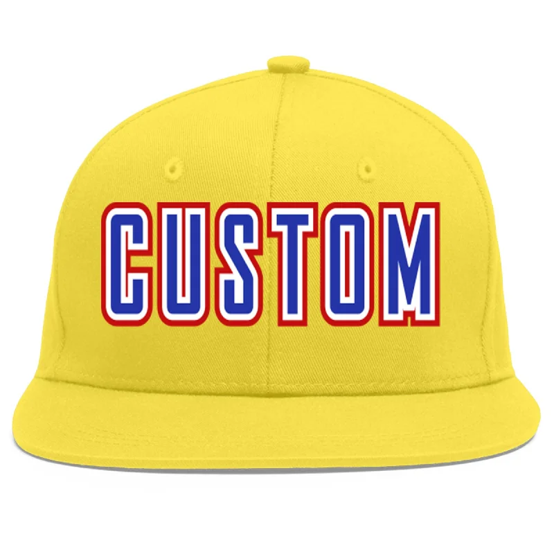 Custom Light Gold Royal-White Flat Eaves Sport Baseball Cap