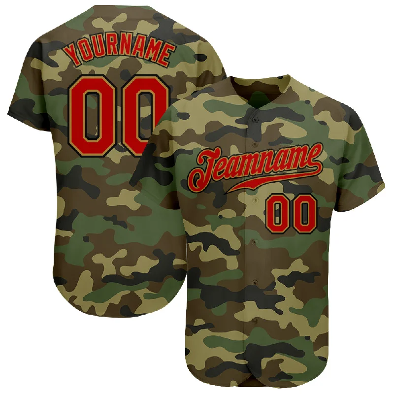 Custom Camo Red-Old Gold Authentic Salute To Service Baseball Jersey