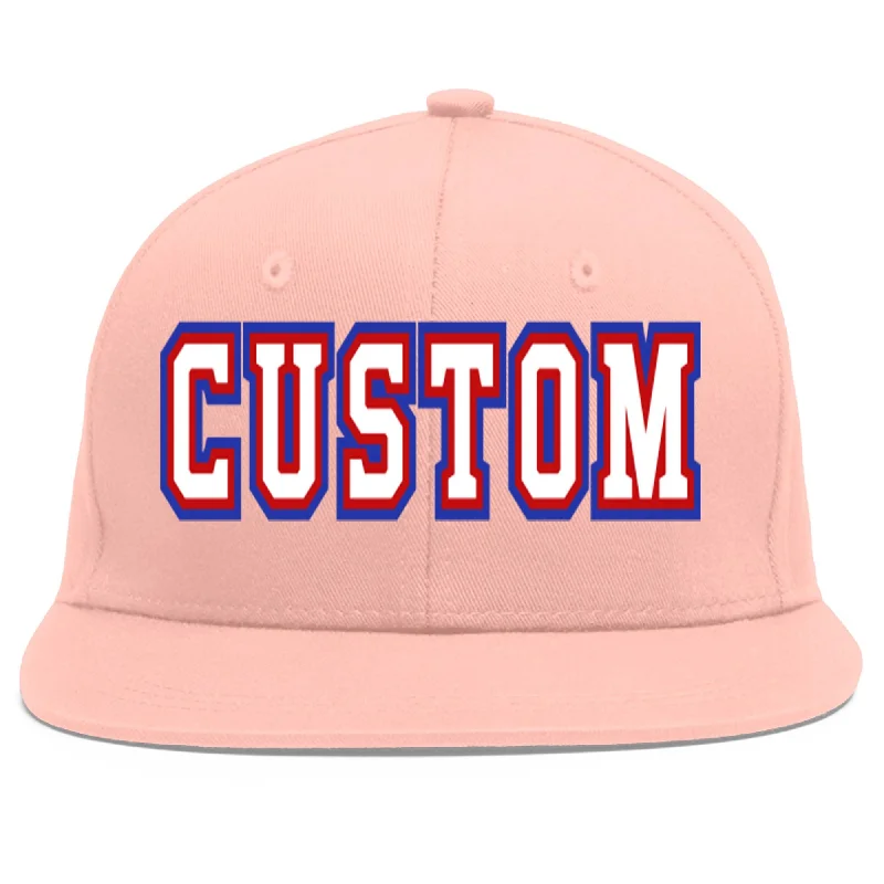 Custom Pink White-Red Flat Eaves Sport Baseball Cap