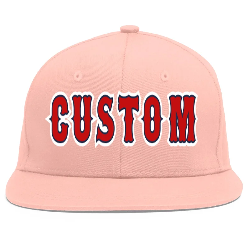 Custom Pink Red-Navy Flat Eaves Sport Baseball Cap