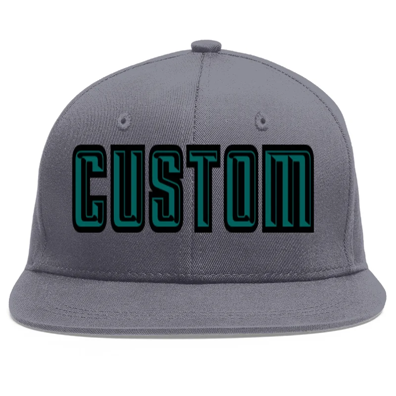 Custom Dark Gray Aqua-Black Flat Eaves Sport Baseball Cap