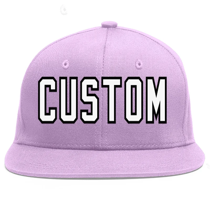 Custom Light Purple White-Black Flat Eaves Sport Baseball Cap