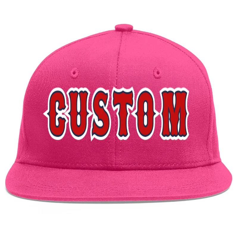 Custom Rose Red Red-Navy Flat Eaves Sport Baseball Cap