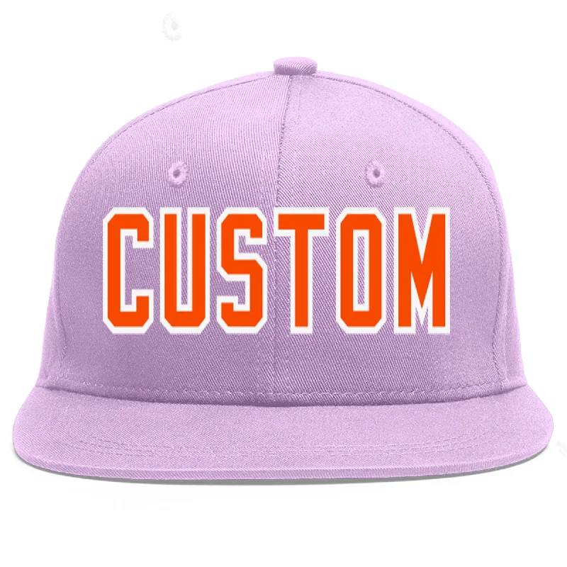 Custom Light Purple Orange-White Flat Eaves Sport Baseball Cap