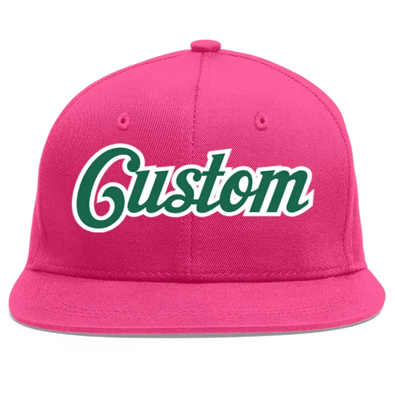 Custom Rose Red Kelly Green-White Flat Eaves Sport Baseball Cap