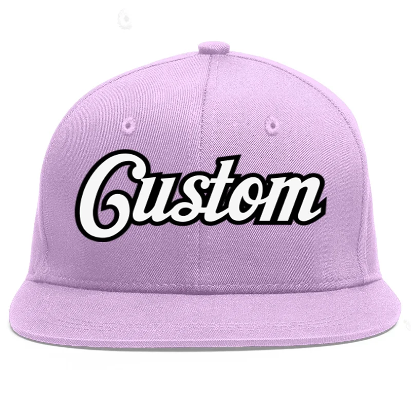 Custom Light Purple White-Black Flat Eaves Sport Baseball Cap