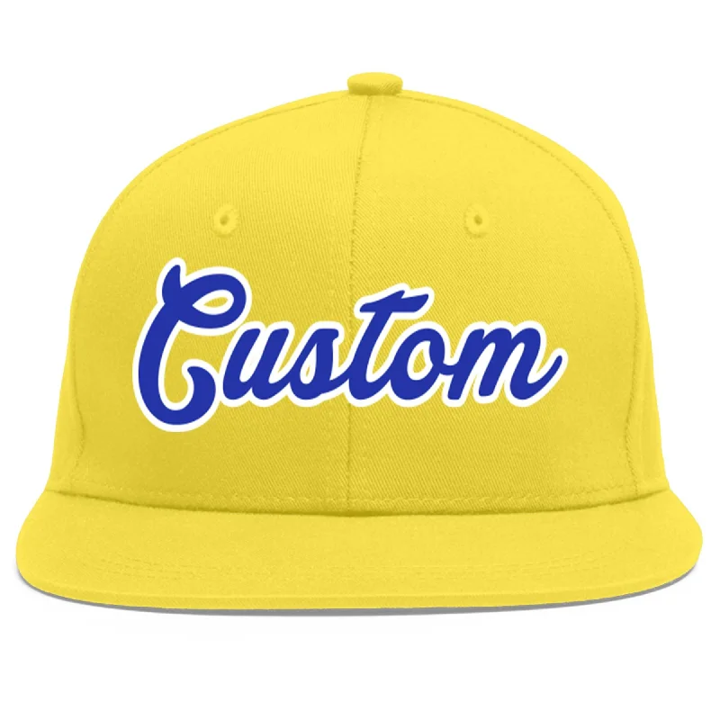 Custom Light Gold Royal-White Flat Eaves Sport Baseball Cap