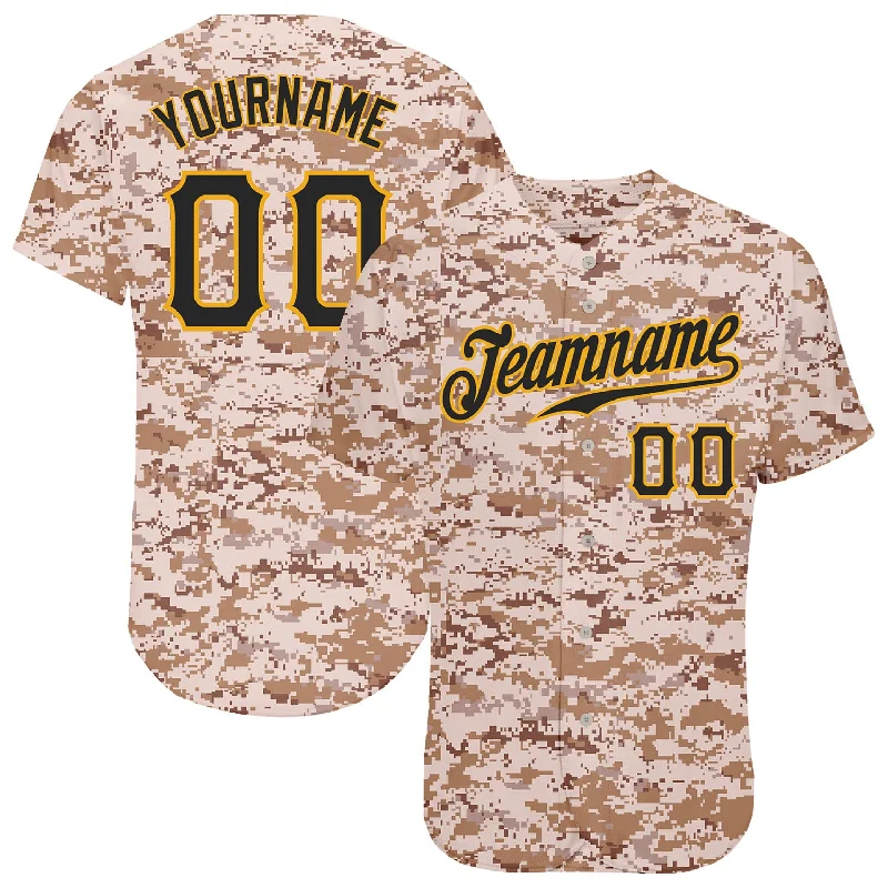 Custom Camo Black-Gold Authentic Salute To Service Baseball Jersey