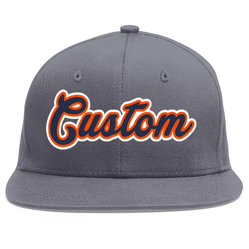 Custom Dark Gray Navy-Orange Flat Eaves Sport Baseball Cap