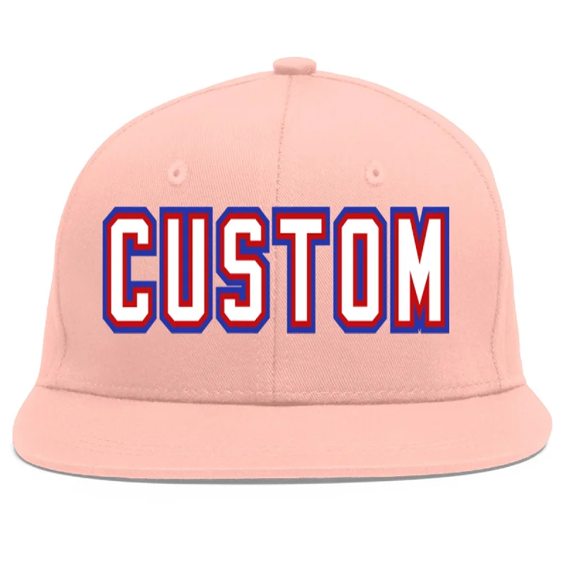 Custom Pink White-Red Flat Eaves Sport Baseball Cap