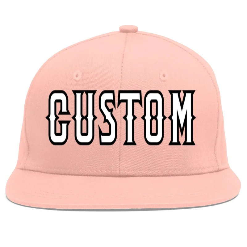 Custom Pink White-Black Flat Eaves Sport Baseball Cap