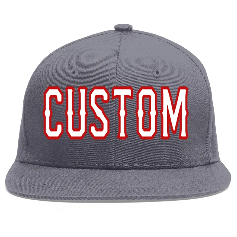 Custom Dark Gray White-Red Flat Eaves Sport Baseball Cap