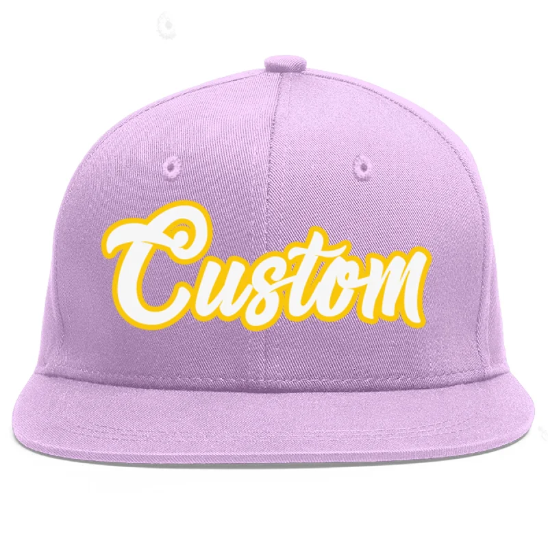 Custom Light Purple White-Gold Flat Eaves Sport Baseball Cap