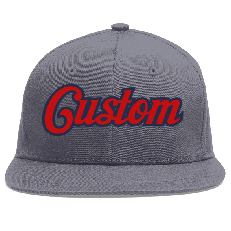 Custom Dark Gray Red-Navy Flat Eaves Sport Baseball Cap