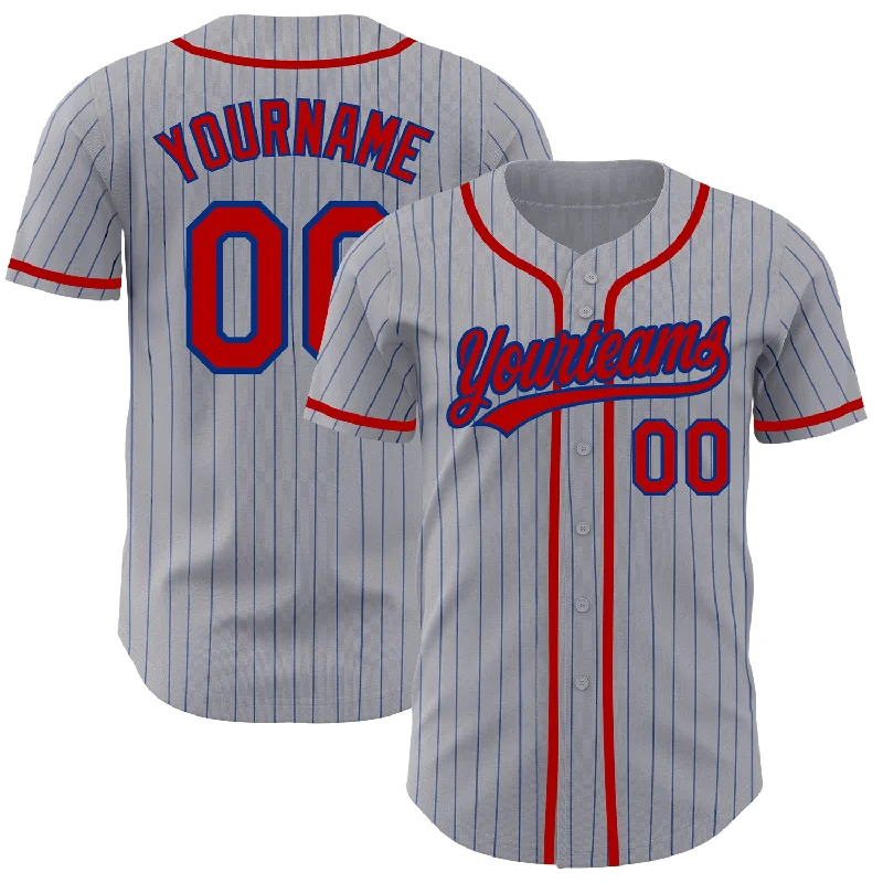 Custom Gray Royal Pinstripe Red Authentic Baseball Jersey