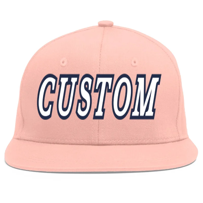 Custom Pink White-Navy Flat Eaves Sport Baseball Cap