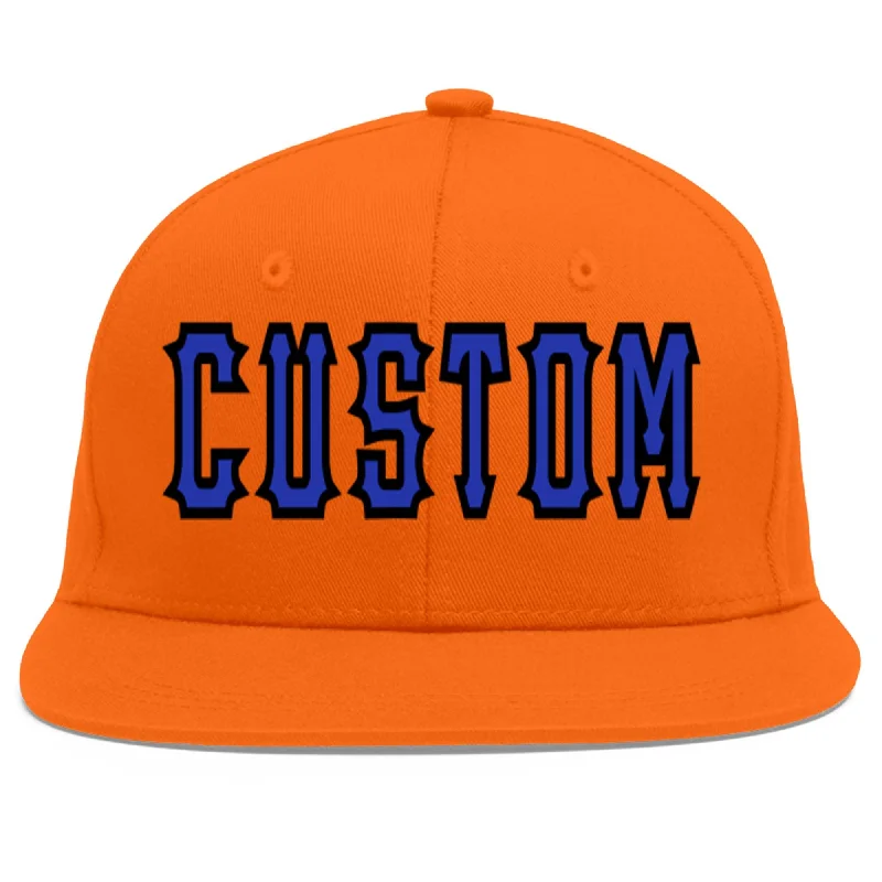 Custom Orange Royal-Black Flat Eaves Sport Baseball Cap