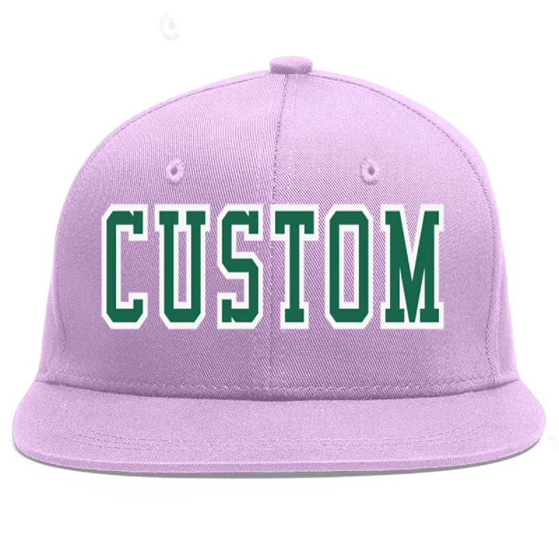 Custom Light Purple Kelly Green-White Flat Eaves Sport Baseball Cap