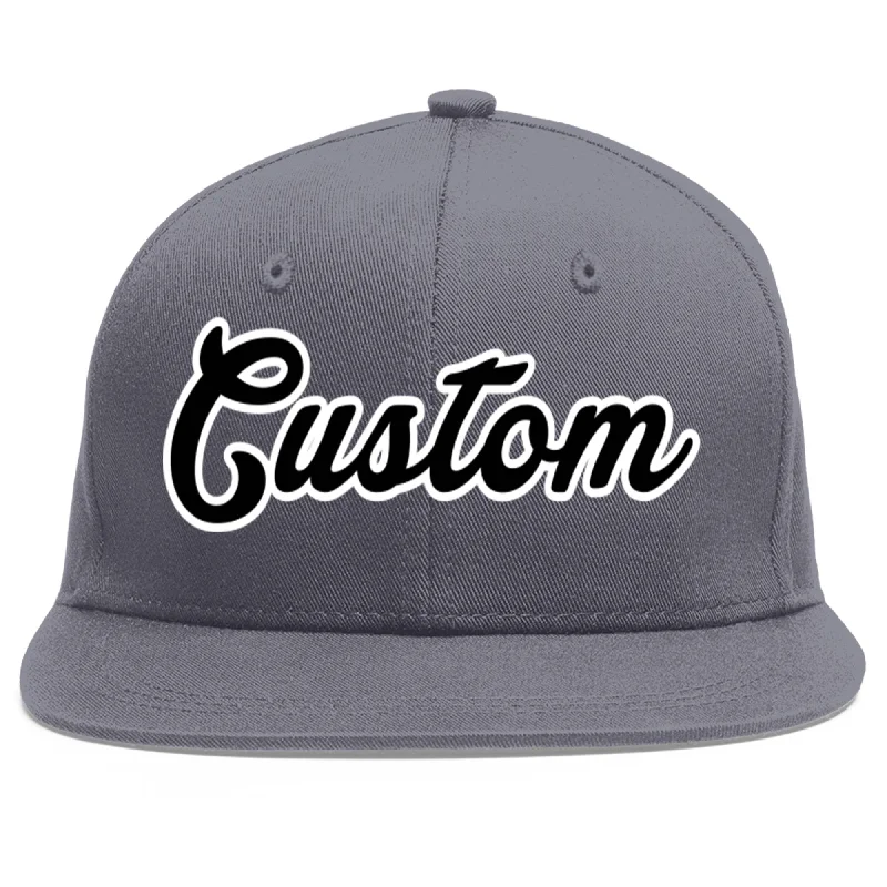 Custom Dark Gray Black-White Flat Eaves Sport Baseball Cap