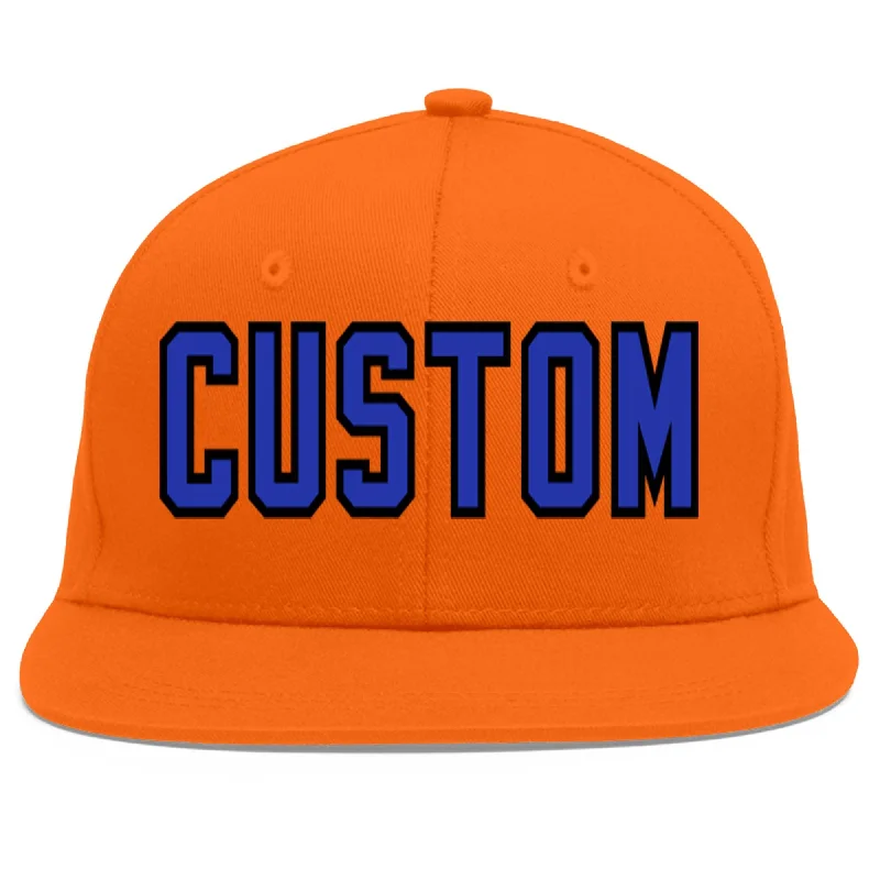 Custom Orange Royal-Black Flat Eaves Sport Baseball Cap