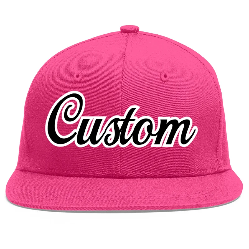 Custom Rose Red Black-White Flat Eaves Sport Baseball Cap