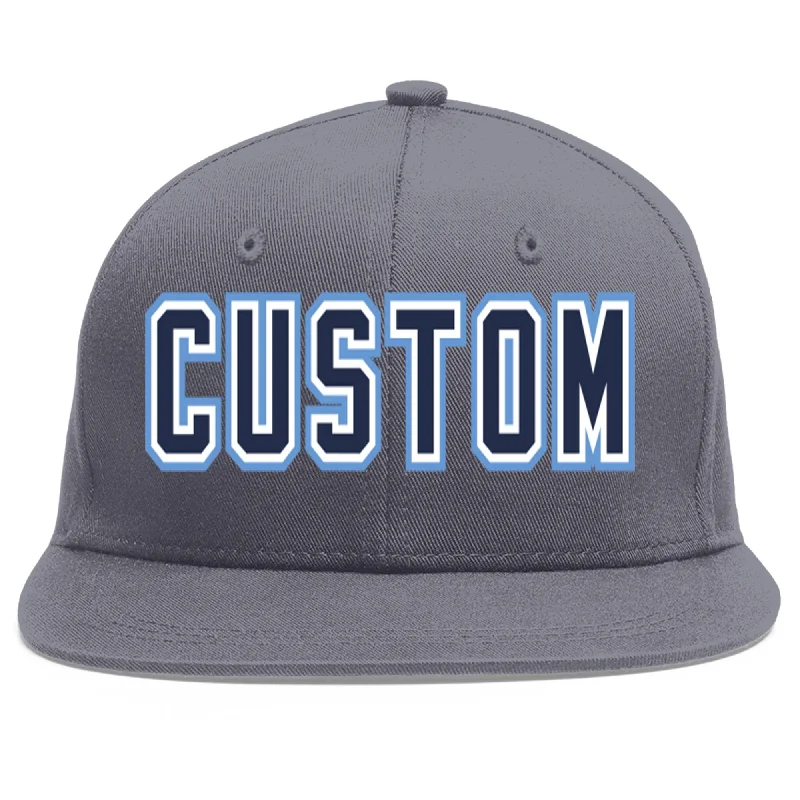 Custom Dark Gray Navy-White Flat Eaves Sport Baseball Cap