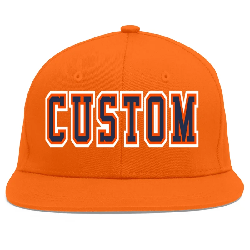 Custom Orange Navy-Orange Flat Eaves Sport Baseball Cap