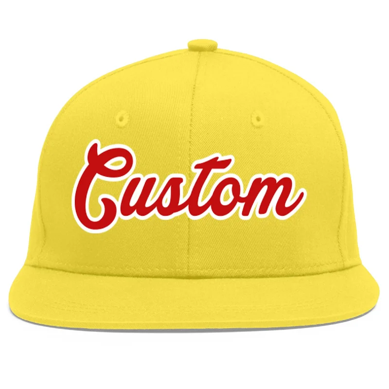 Custom Light Gold Red-White Flat Eaves Sport Baseball Cap