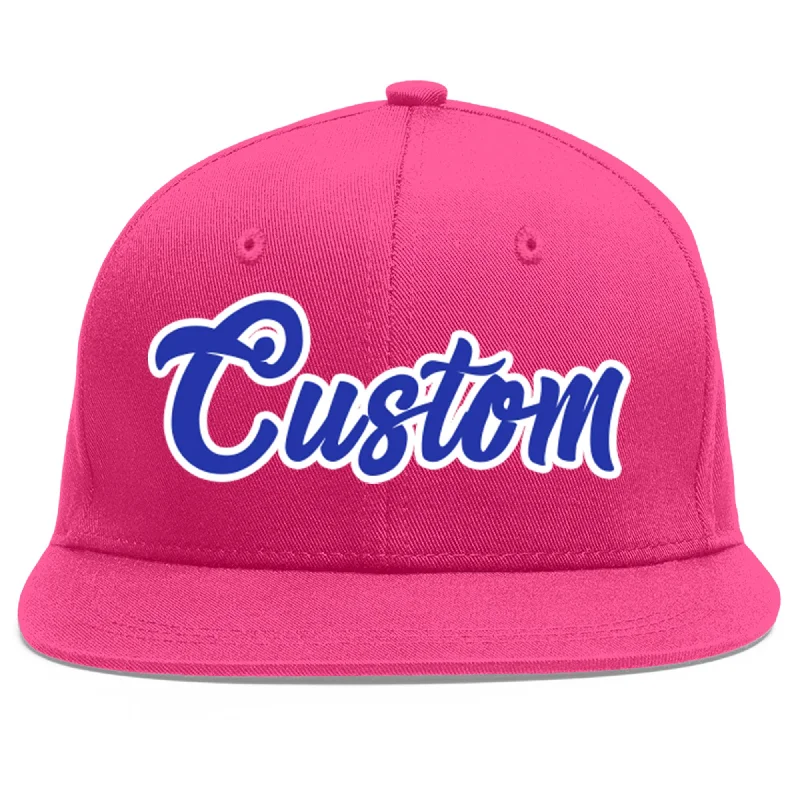 Custom Rose Red Royal-White Flat Eaves Sport Baseball Cap