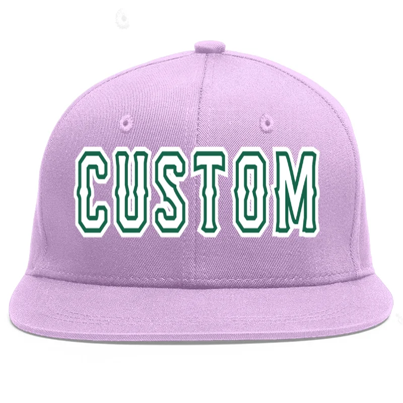 Custom Light Purple White-Kelly Green Flat Eaves Sport Baseball Cap