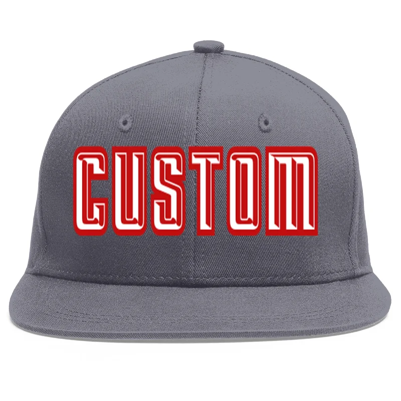 Custom Dark Gray White-Red Flat Eaves Sport Baseball Cap