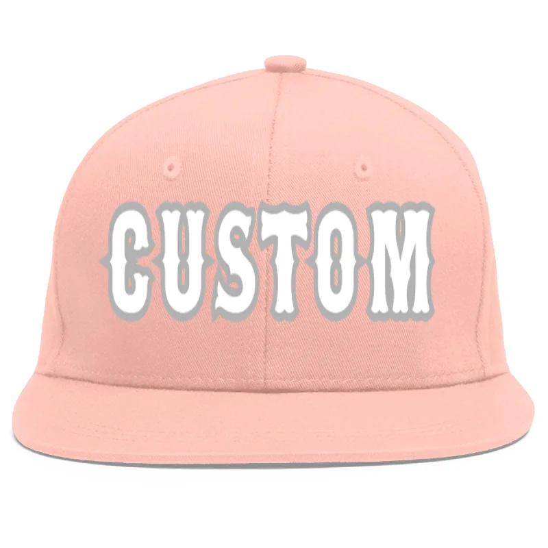 Custom Pink White-Gray Flat Eaves Sport Baseball Cap