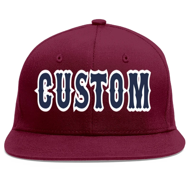 Custom Crimson Navy-White Flat Eaves Sport Baseball Cap